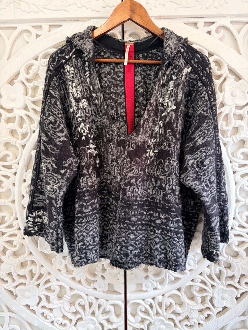 Free People Oversized Hooded Wool Blend Boho Knit Sweater Small